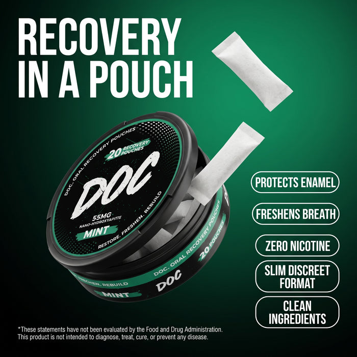 DOC oral recovery pouches - nicotine-free mineral pouches for gum health